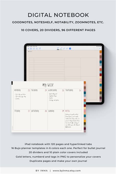 Digital Notebook With Tabs. Goodnotes Notability and - Etsy | Digital ...