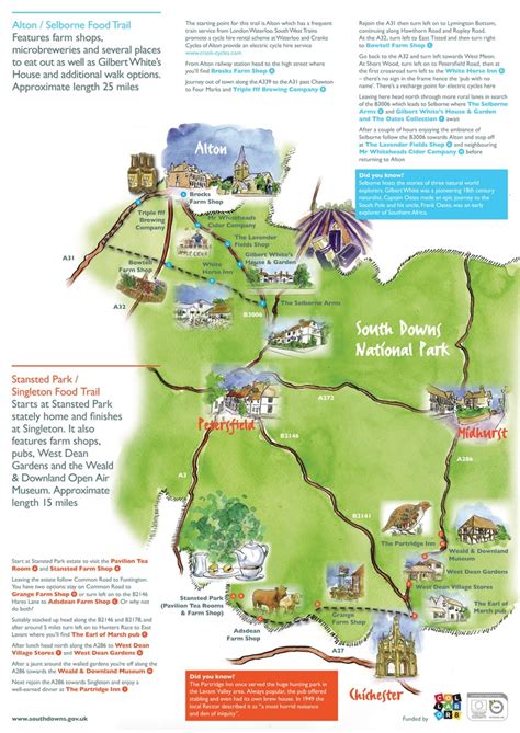 a map of the south downs national park in england, with information ...