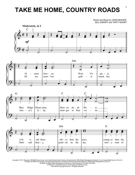 Take Me Home, Country Roads Sheet Music