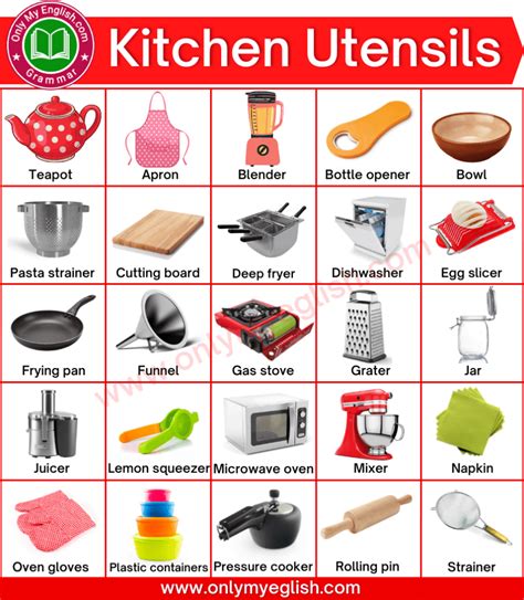 Kitchen Utensils Name List with Pictures and Uses