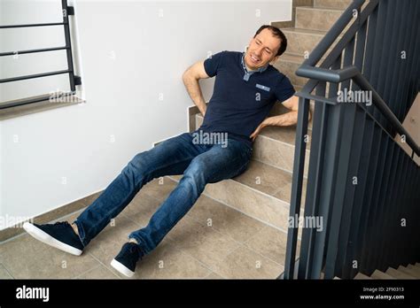 Fall And Slip Down Stairs Injury Accident Stock Photo - Alamy