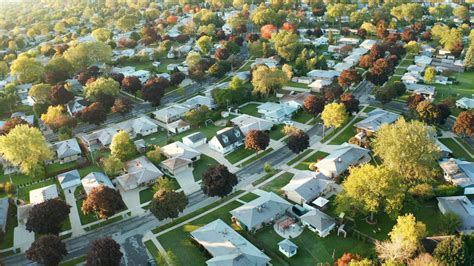 Aerial view of residential houses at autumn (october). American ...