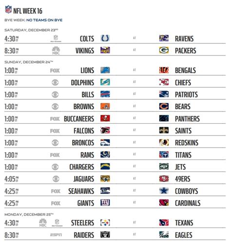 NFL 2017 Schedule Week 16 Regular Season