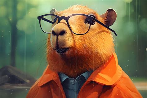 Portrait of a Capybara with Glasses. a Beautiful Fashionable Animal, a ...