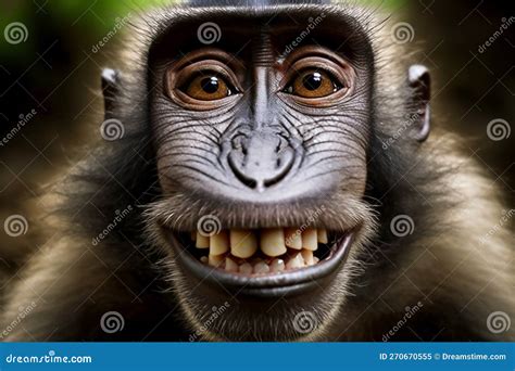 Funny Closeup of Monkey Face with Toothy Smile Stock Illustration ...