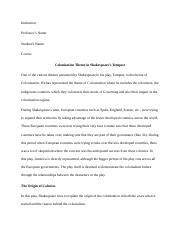 Shakespeare's Tempest Colonialism.docx - Institution: Professor's Name ...