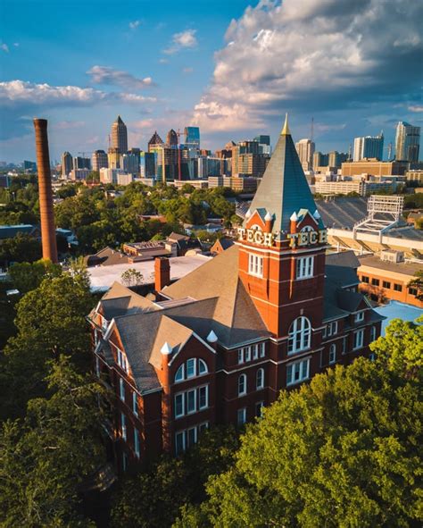 This is my favorite drone shot of Georgia Tech's Tech Tower at sunset ...