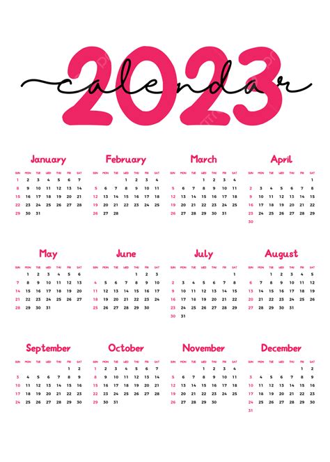 Yearly Calendar 2023 Vector Png Images 2023 Yearly Calendar Template ...