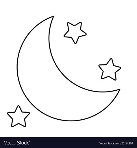 Cute half moon and stars isolated icon Royalty Free Vector