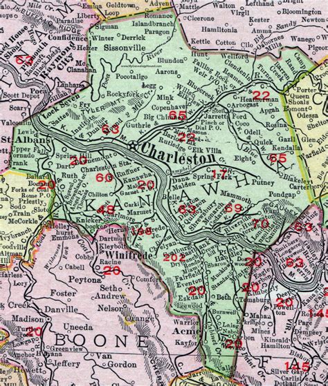 Kanawha County, West Virginia 1911 Map by Rand McNally, Charleston, St ...