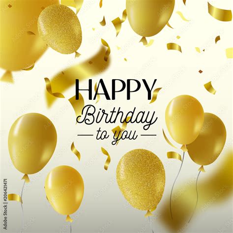 Happy birthday gold party balloon greeting card Stock Vector | Adobe Stock