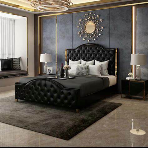 Modern Bedroom Set Luxury Italian Design Tufted Royal King Size Black ...