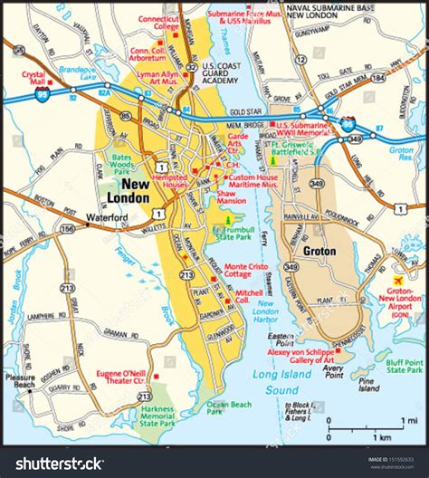 New London Connecticut Area Map Stock Vector (Royalty Free) 151592633 ...