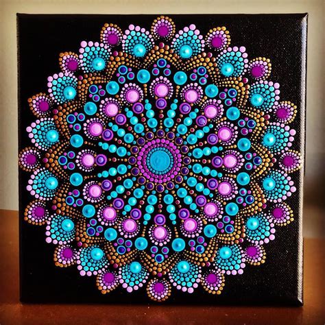 Vibrant color burst dot Mandala on stretched canvas 8 x | Etsy Mandala ...