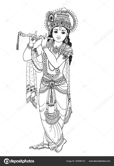 Indian God Lord Krishna Janmasthmi Clip Art Line Drawing Of Little Kid ...