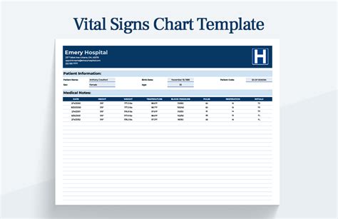 Vital Signs Chart Template - Download in Excel, Google Sheets ...