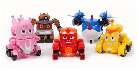 5 in 1 Set Robot cartoon Larva fun figures toys transformation mecha ...