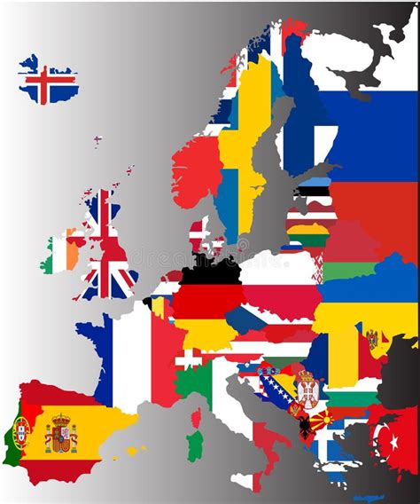 Coloured Map Of Europe With National Flags Stock Illustration - Image ...