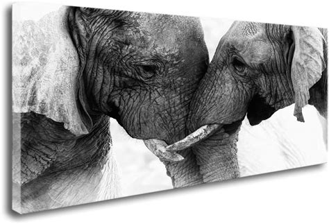 DZL Art D73050 Black and White Elephants Entwine Wall Art Canvas ...