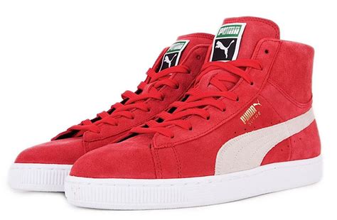 PUMA Red / White SUEDE Lace Up MID CLASSIC HIGH TOP Sneakers SHOES New ...