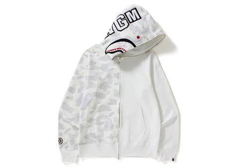 BAPE City Camo Half Shark Full Zip Hoodie White 男装 - CN