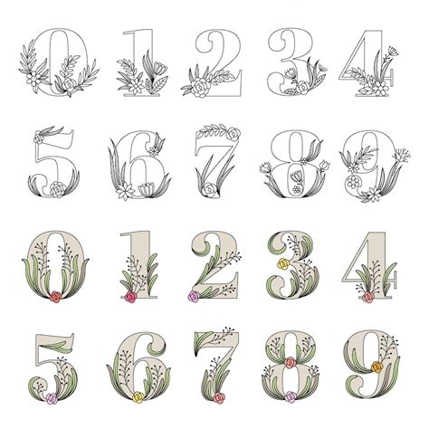 Premium Vector | Decorative numbers floral alphabet botanical flowers ...