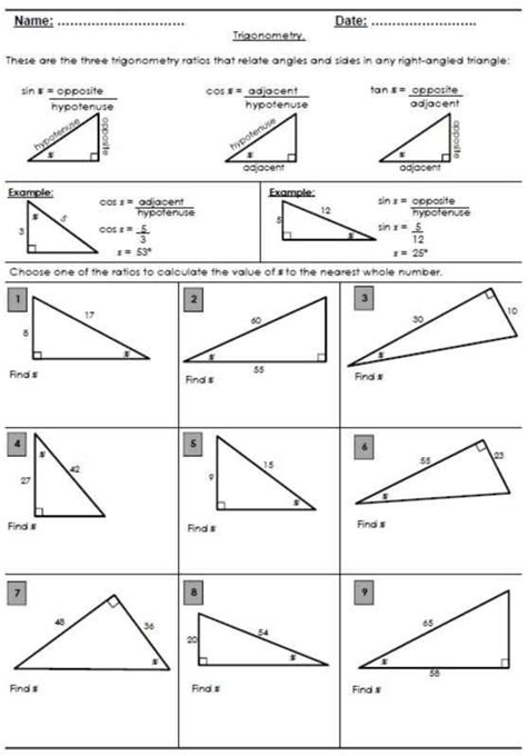 Answer Key Trigonometry Worksheet With Answers