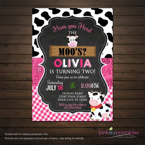 Printable Girl Birthday Party Invitation Template. Cow Birthday - Free ...