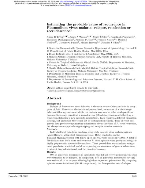 (PDF) Estimating the probable cause of recurrence in Plasmodium vivax ...