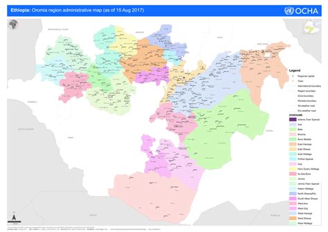 Ethiopia: Oromia region administrative map (as of 15 Aug 2017 ...