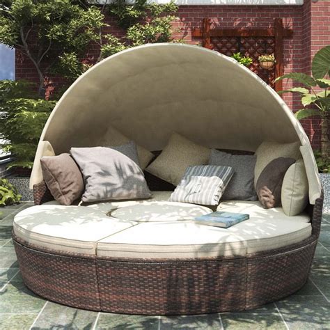 Outdoor Conversation Sets, Round Patio Daybed Sunbed with Retractable ...