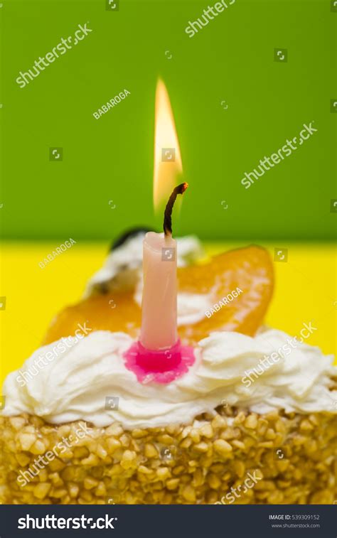 Birthday Cake Slice One Candle Colorful Stock Photo 539309152 ...