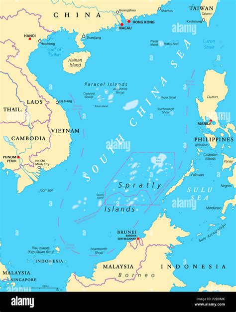 South China Sea Islands, political map. Paracel Islands and Spratly ...