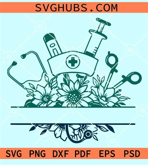 Nurse name frame SVG, Nurse split monogram svg, floral nurse frame svg