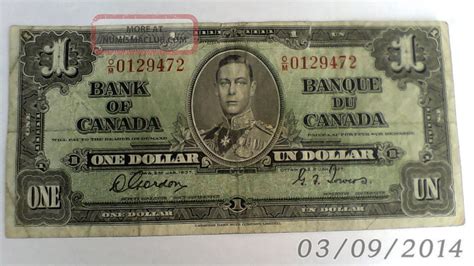 1937 Canadian Dollar Bill Low Sn.