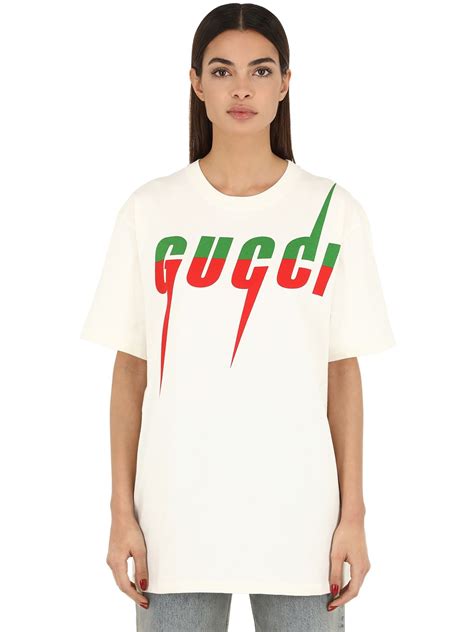 Gucci Logo Lightning-print Cotton-jersey T-shirt In White | ModeSens