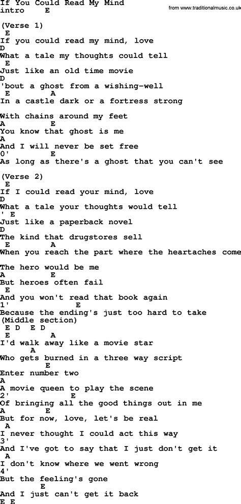 Johnny Cash song If You Could Read My Mind, lyrics and chords | Lyrics ...