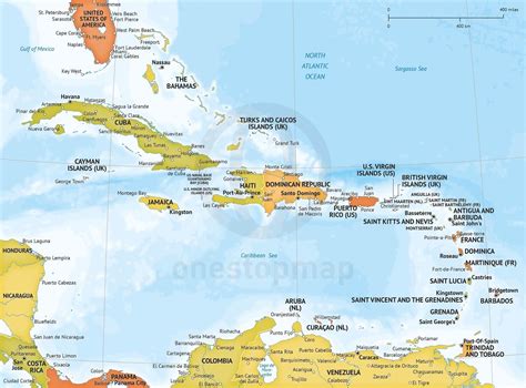 Vector Map of Caribbean Political Bathymetry | One Stop Map