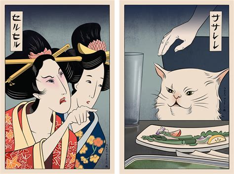 Woman Yelling at Cat Ukiyo-e Style Set of 2 Giclee Prints - Etsy