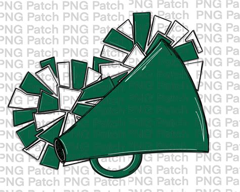 Green White Cheerleader Megaphone and Pom Poms, Football PNG Digital ...