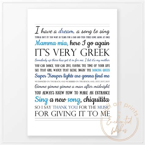 Mamma Mia Quotes Print - Movie Quote Wall Art