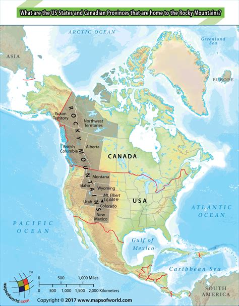 Location map of Rocky Mountains within USA and Canada - Answers