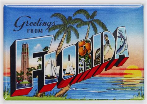 Greetings From Florida Postcard FRIDGE MAGNET Miami Orlando Disney ...