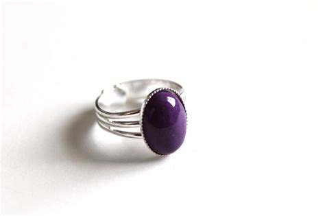 Purple Jade Stone Small Oval Silver Statement Ring by AshlaDesigns