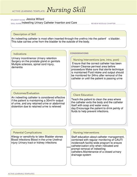 Active Learning Template Nursing Skill Form Urinarycatheter Active ...