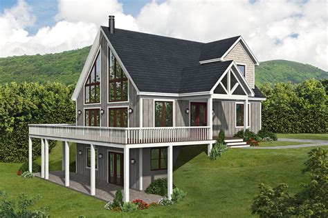 Mountain Lake Home Plan with a Side Walkout Basement - 68786VR ...