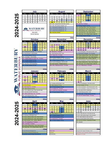 Waterbury Public Schools Calendar Holidays 2024-2025