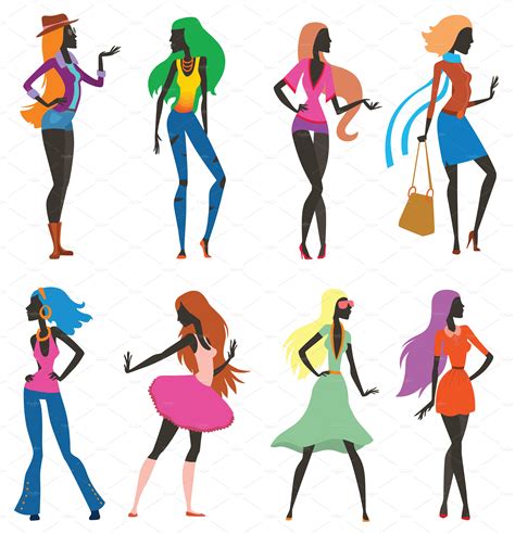 Fashion girls cartoon people vector | People Illustrations ~ Creative ...