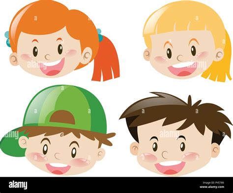 Four happy faces of children illustration Stock Vector Image & Art - Alamy