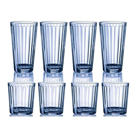 16-Piece Circleware Blue Column Glass Drinking Glasses Set